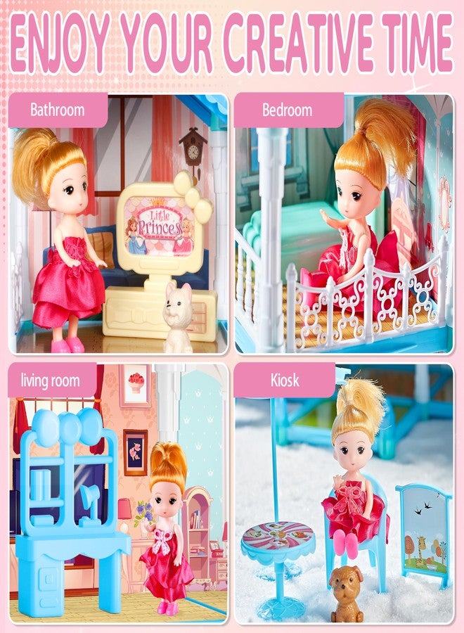 Seifar Doll House Playset for Kids Girls, 4 Storey, 13 Rooms, 2 Dolls & 2 Puppies, Furniture & Accessories for 5,6,7,8 Year Old Girls (Blue) - Image 3